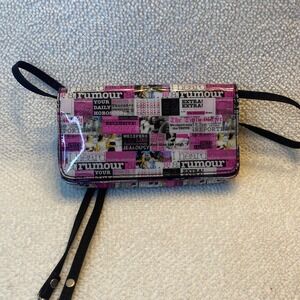 Relic Newspaper Print‎ Clutch Cross Body Wallet Wristlet Black Pink Tabloid